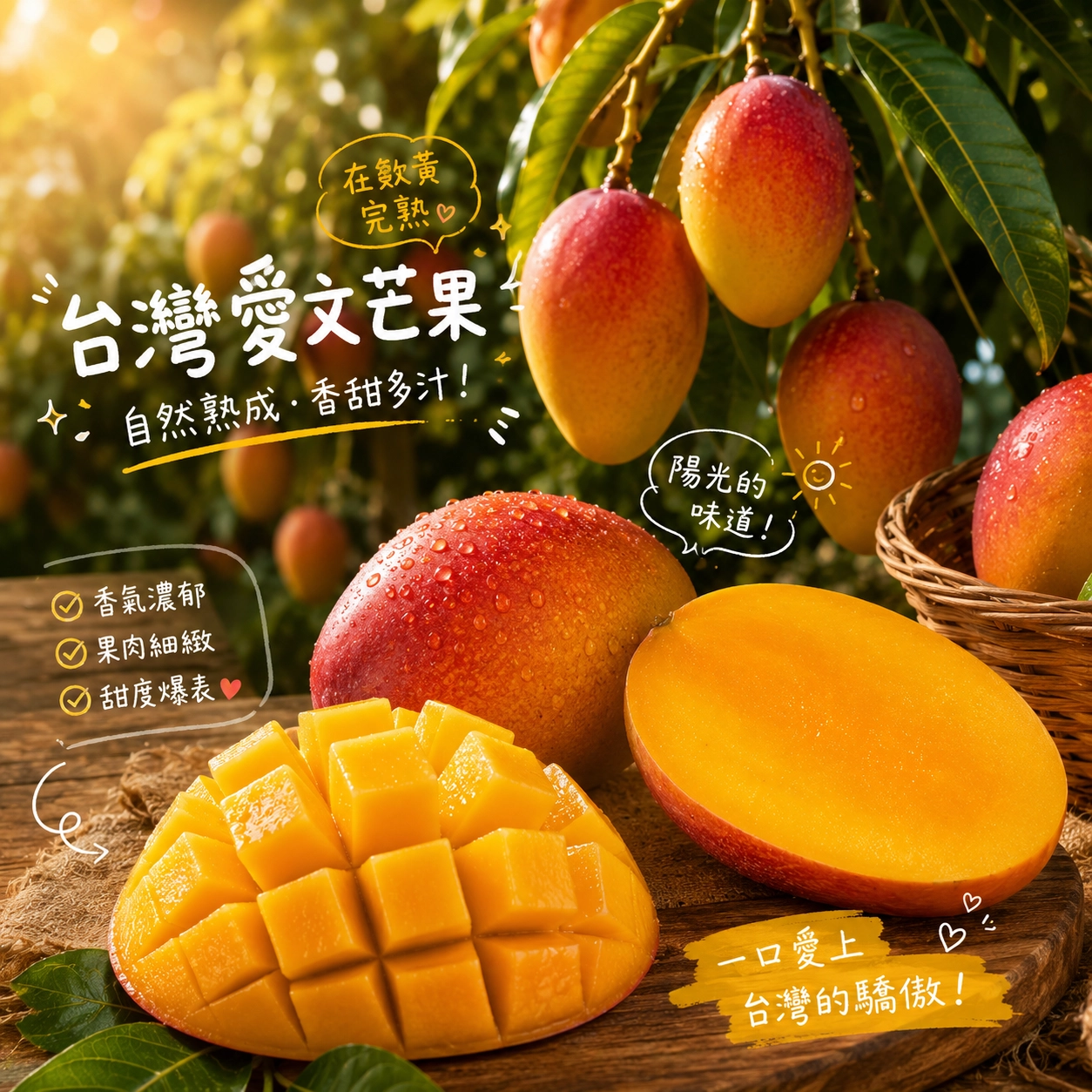 台灣屏東台南完熟愛文芒果鮮切剖面