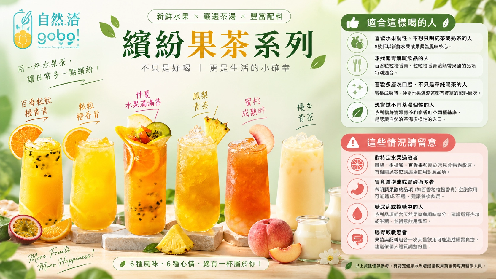 自然湉繽紛果茶系列6款飲品|水果茶推薦與適合族群、飲用注意事項