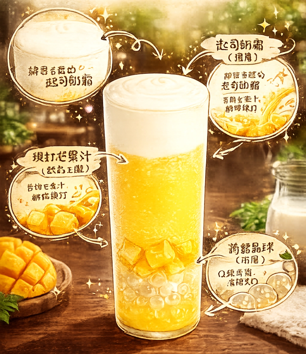 自然湉 Go Ba 雪絨盛夏芒果飲四層口感實景