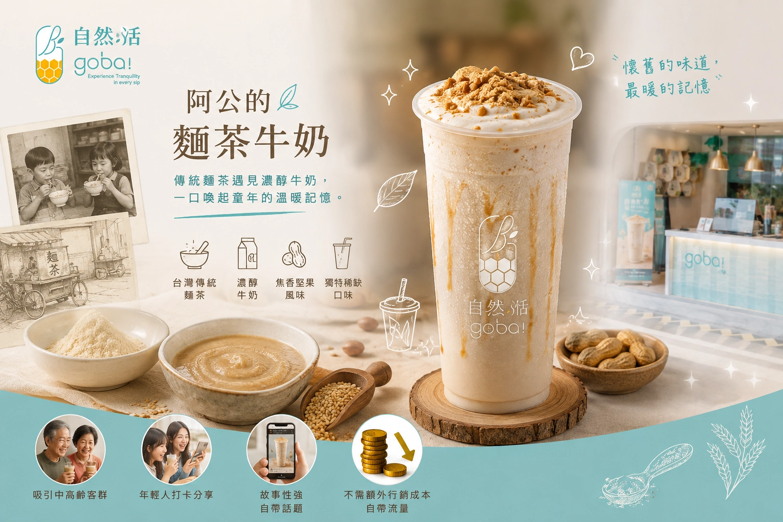 自然湉招牌商品一:阿公的麵茶牛奶