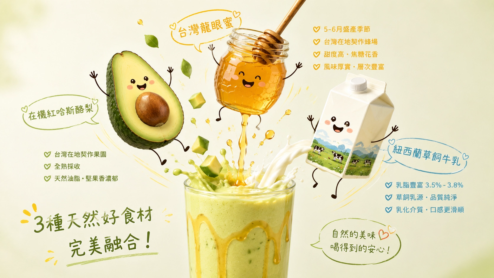 真蜂蜜酪梨牛奶、自然湉、手搖飲、水果牛奶