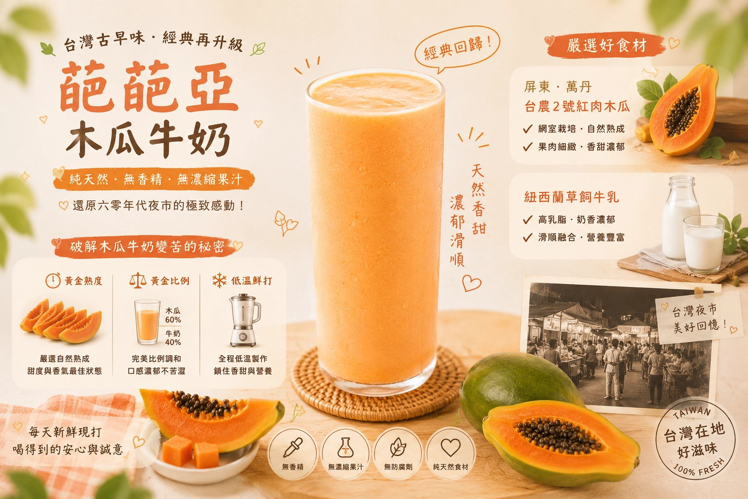 木瓜牛奶、自然湉、手搖飲、水果牛奶
