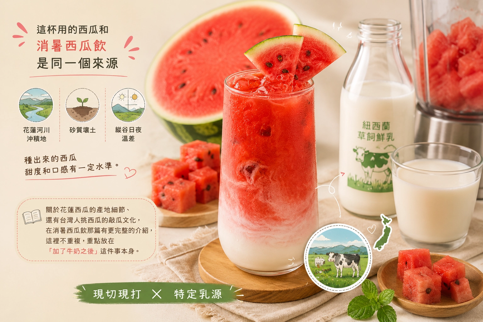 花蓮大西瓜與紐西蘭草飼牛奶食材造成西瓜牛奶